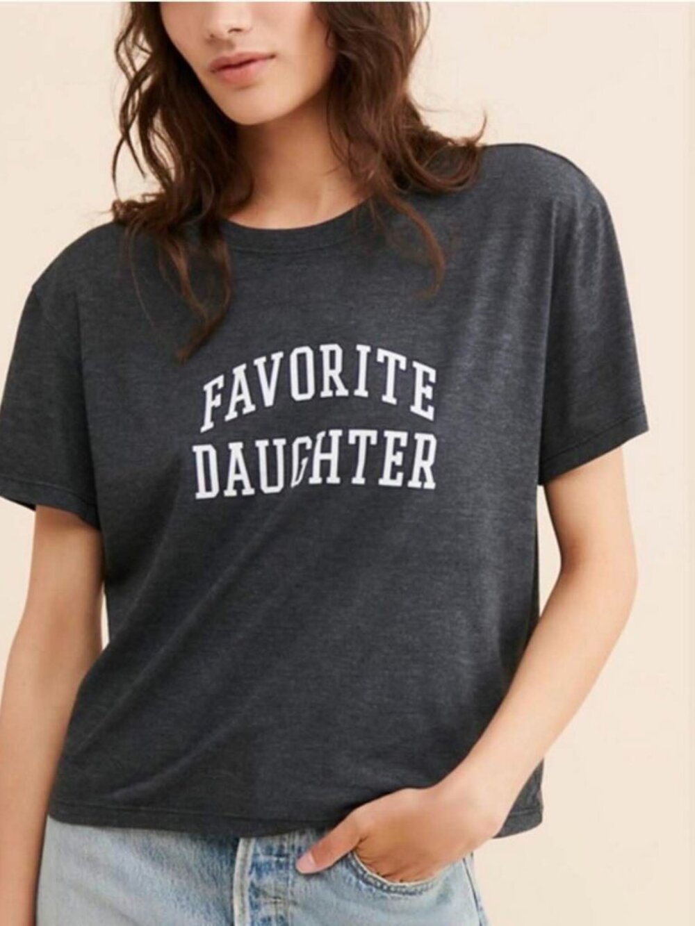 NWT Favorite DaughterCropped Collegiate Tee in Vintage Charcoal - Size XXL